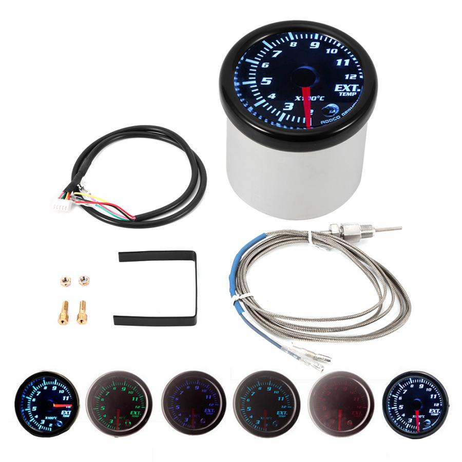 Colorful LED Car Exhaust Gas Temp Gauge Ext Temp Meter EGT Sensor 52mm/2.0in Exhaust Temperature Gauge
