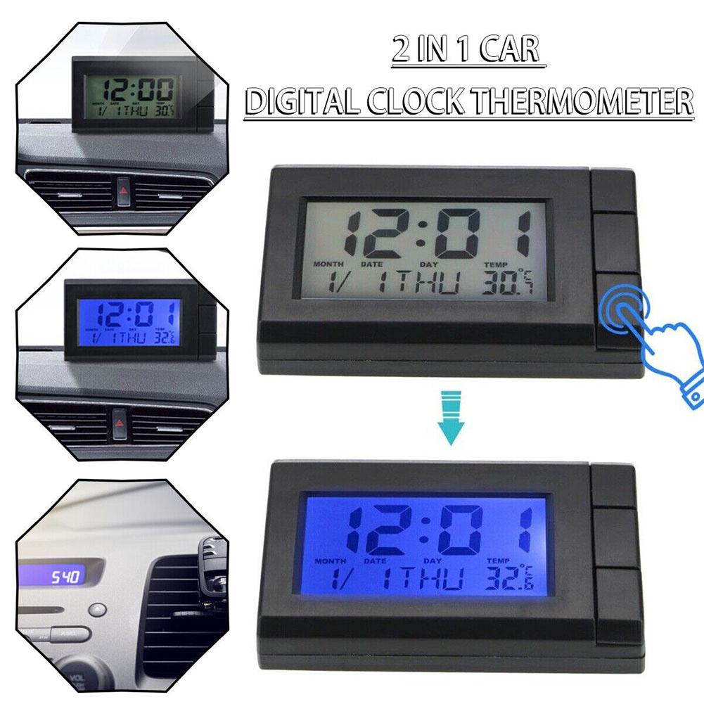 Reloj Digital 3 en 1 para coche, accesorio con pantalla Lcd, calendario, temperatura, retroiluminación, T1e6