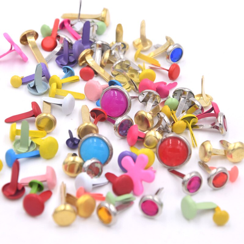 Small Paper Flower DIY Cards Craft Decoration Scrapbook Embellishment: Mixed Brads 50pcs