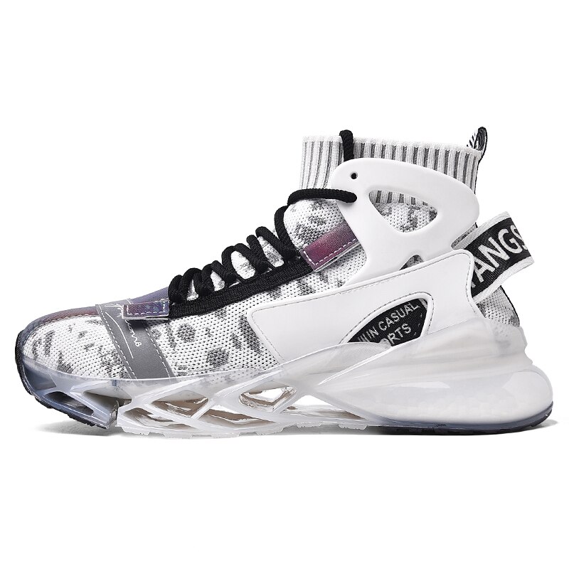 Nowe ostrze buty mężczyźni komfortowe światło TPU trampki mężczyźni Popcorn za kolana najlepsze trampki męskie buty trekkingowe Zapatos Hombr: White / 43