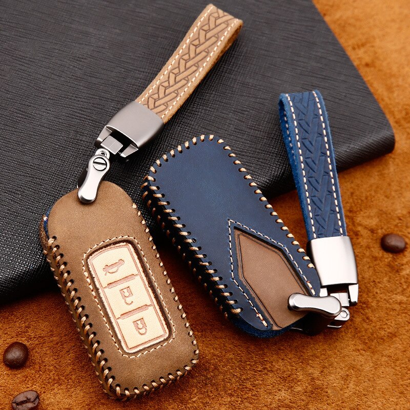 Leather car key case cover keychain For Mitsubishi Outlander Lancer 10 Pajero Sport EX ASX L200 Auto Bag