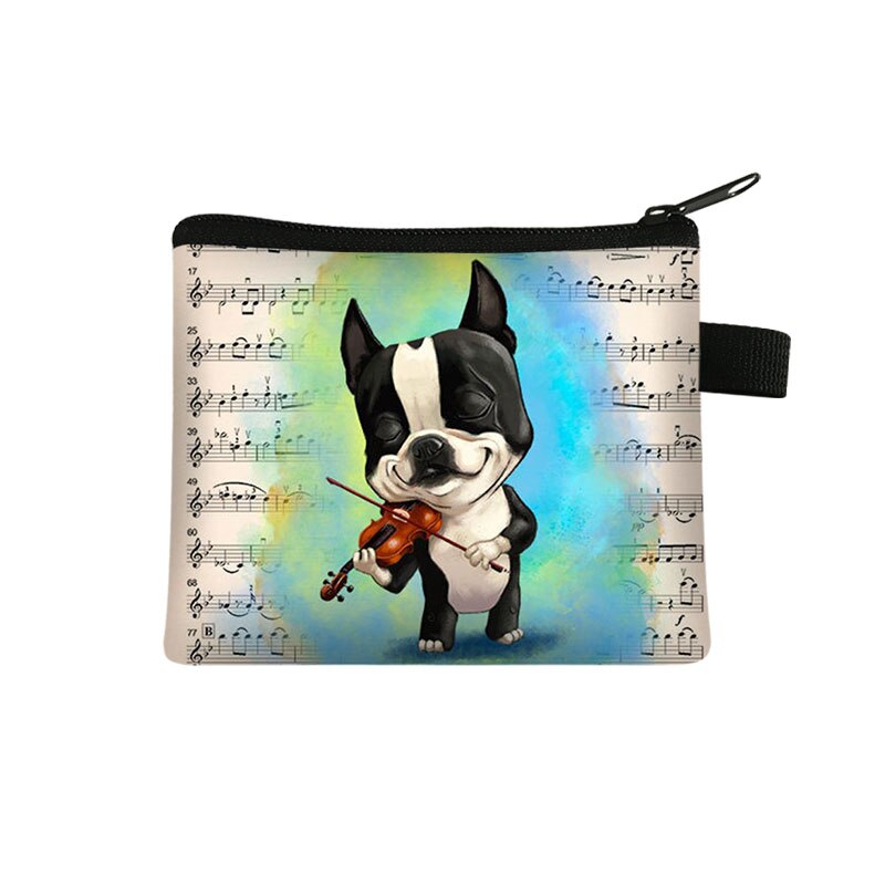 Mini cartera con estampado de Boston Terrier para mujer, cartera con Llavero perro de dibujos animados y cremallera, monedero con estampado de lápiz labial: lqbBoston17