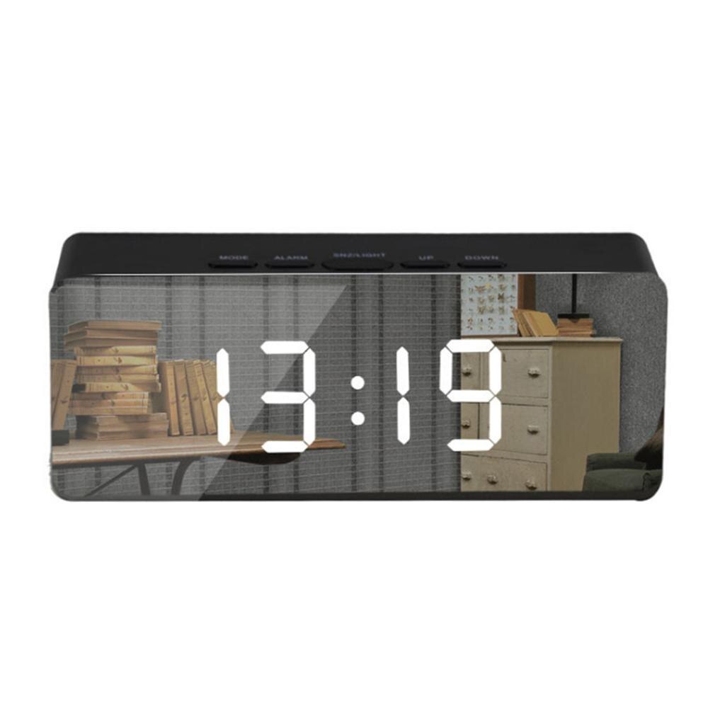 LED Mirror Alarm Clock Digital Snooze Table Clock Wake Up Light Electronic Large Time Temperature Display Home Decoration Clock