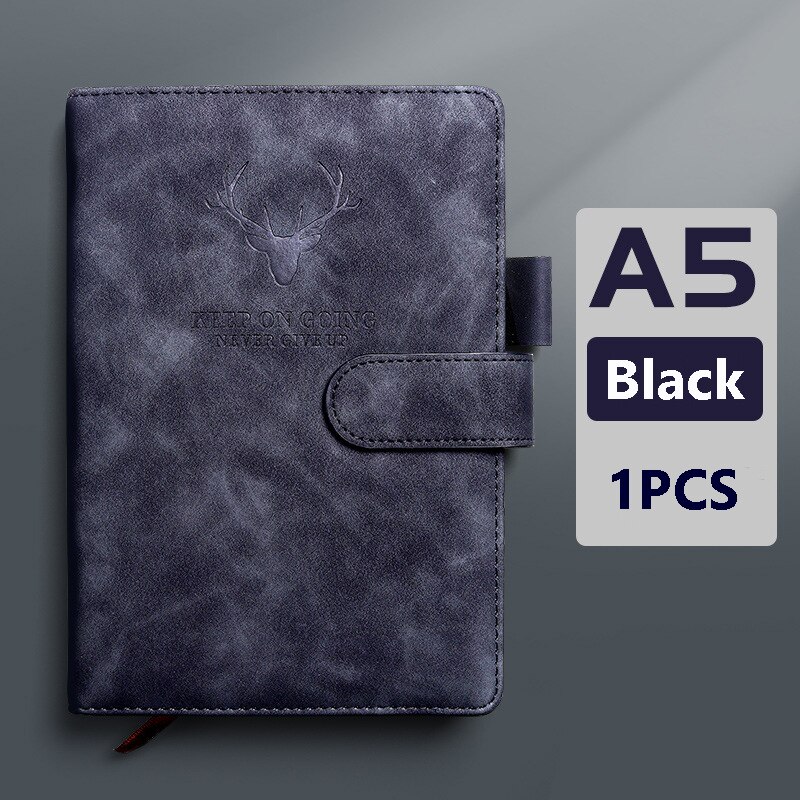 Super Thick Leather A5 Notebook Diary Journal Weekly Planner Agenda Note Books Hasp Business Office Daily Work Notebook Notepad: Black