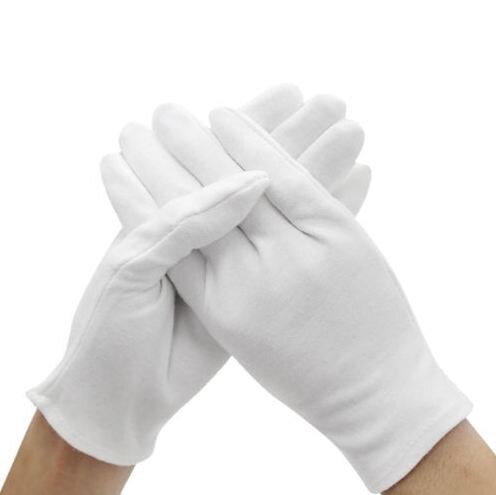 6 par hvid kontrol hvid 100%  bomuld ceremonielle handsker til mandlige kvindelige serverings smykker letvægts sml xl: S
