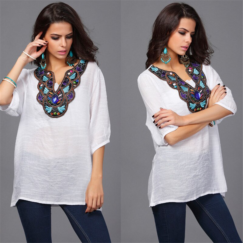 Zomer zwangerschap vintage bloemen losse blouse shirts 4 snoepkleuren casual shirt tops kleding voor zwangere vrouwen: Wit / Xxxl