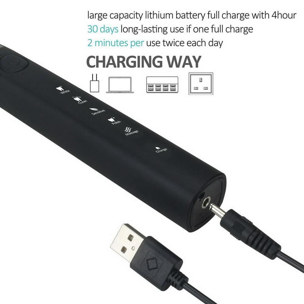 Seago SG-949 Sonic Electric Toothbrush Adult Timer Brush USB Rechargeable Electric Tooth Brushes with 3pc Replacement Brush Head