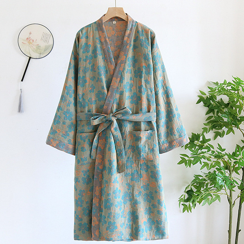 Batas de algodón puro para mujer, albornoz de manga 3/4 para primavera y otoño, batas de mañana estampadas para mujer, ropa holgada para el hogar, batas para dormir