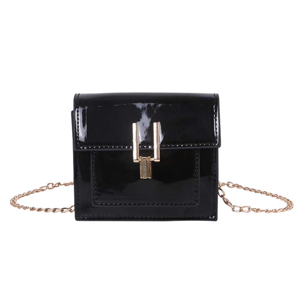 Dames handtas pu leren schoudertas voor dames stevige ketting vierkante tassen messenger schoudertassen: Zwart