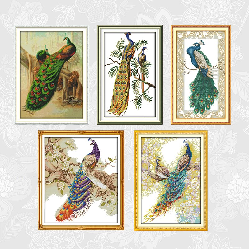Pfau auf sterben zweig Kreuz-stich 14ct Gedruckt Aida Stoff 11ct Gezählt Leinwand DMC Stickerei Bausätze DIY Hand setzt