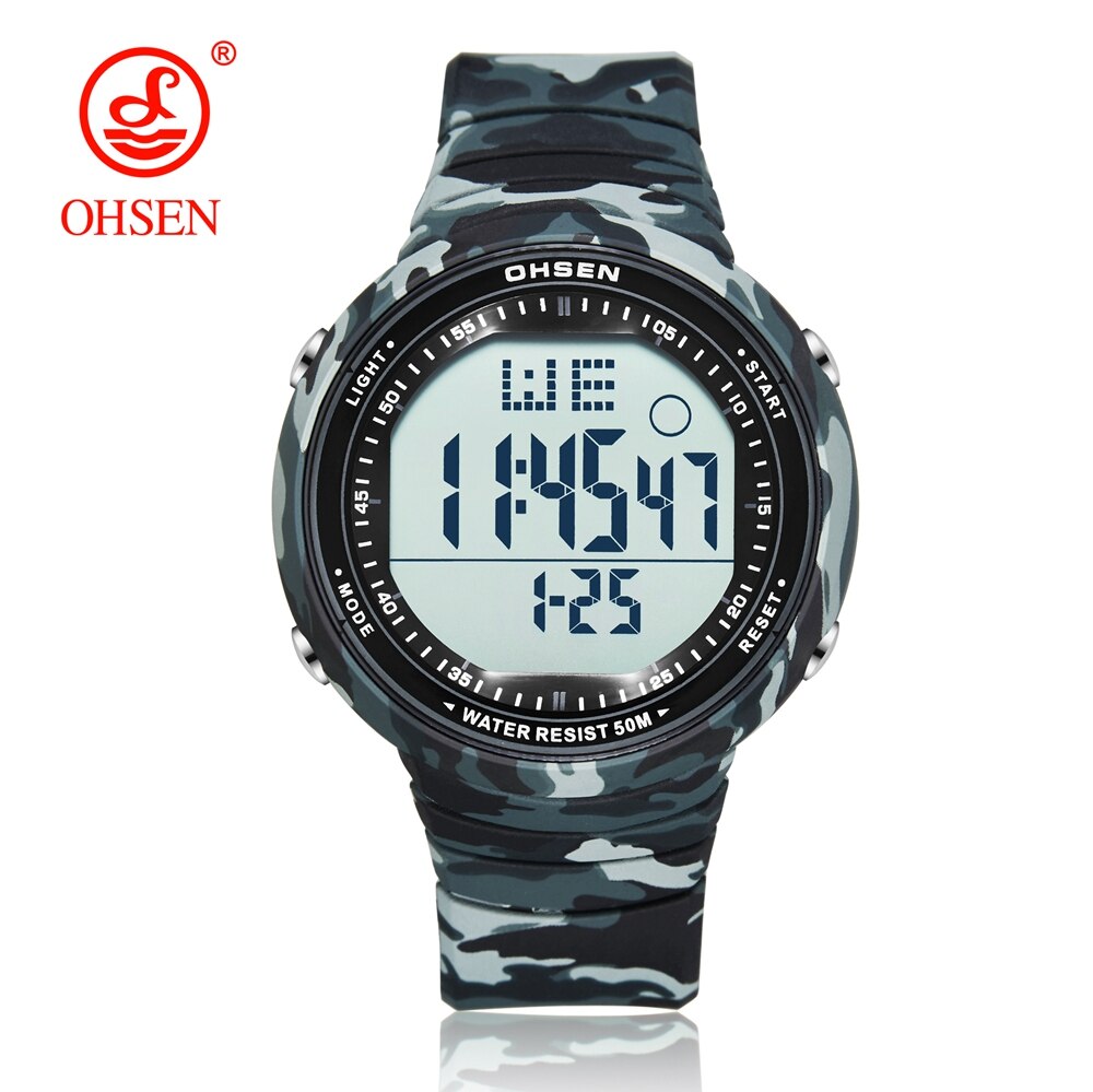 Ohsen Digitale Lcd Sport Mannen Polshorloge Relogio Masculino 50M Waterdicht Alarm Datum Rubber Mode Witte Outdoor Sport Horloge Cadeau: camouflage Black