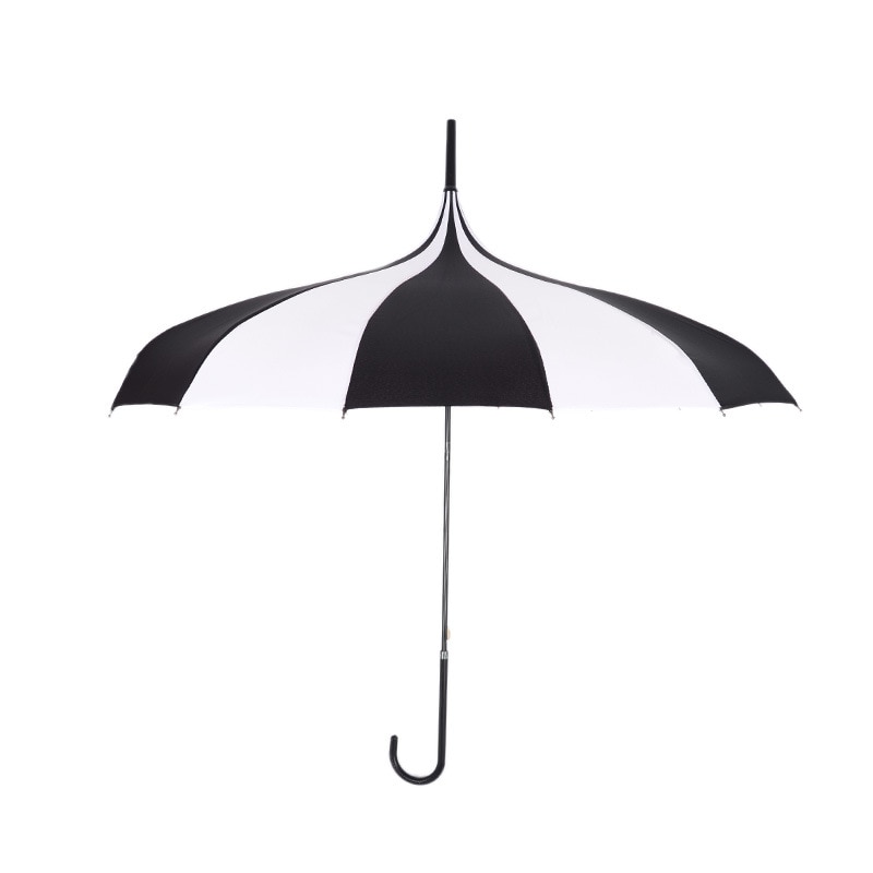 Mænds sort og hvid stribet pagode paraply 16 knogler lige langt håndtag paraply kvinder solrig og regn paraply
