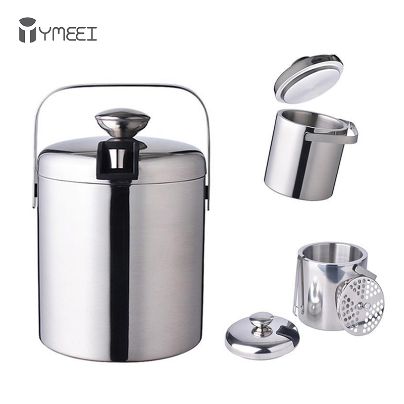 YMEEI 1.3L Ice Bar Bucket Stainless Steel Double Wall Ice Cube Container Champagne Bucket With Tongs Lid Home Bar Tool