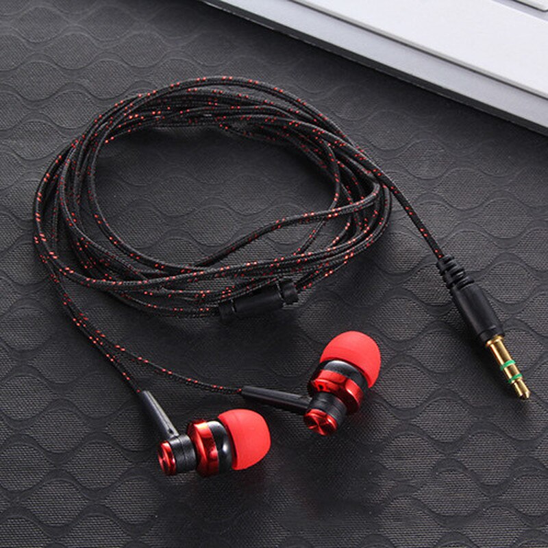 1PCS Wired Earphone Stereo In-Ear 3.5mm Nylon Weave Cable Earphone Headset with Mic for Laptop Smartphone
