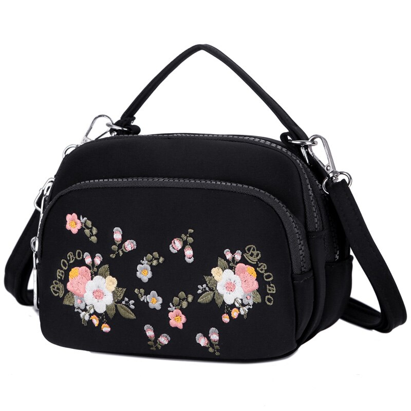 RUWB Stickerei Frauen Bote Taschen Weibliche Kleine Schulter Tasche Jahrgang Crossbody Für Dame Handtasche oben-griff Tote Bolsa Feminina: Schwarz