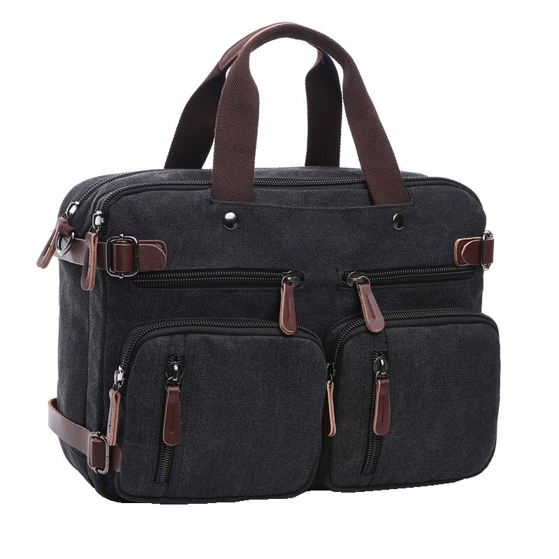 Casual Canvas Bag Business Briefcase Hand Shoulder Three-purpose Bag Large Can Put 17-Inch Laptop: Black Large