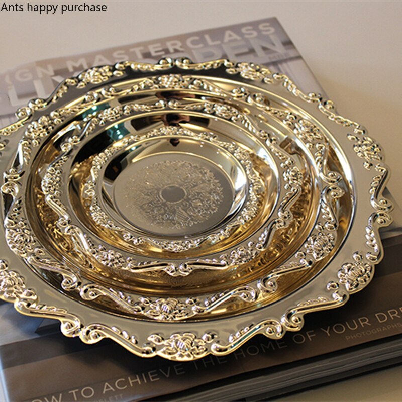 Big Middle Small Silver Cake Pan Afternoon Tea Dessert Snack Tray Jewelry Storage Tray Dessert Table Snack Dish Display Plate