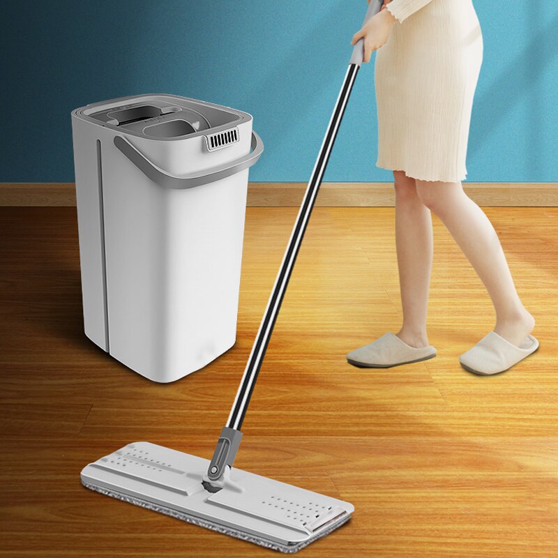 Fregona plana y cubo para limpiar el suelo, juego de herramientas de microfibra con cubo para limpieza de la casa, lavado a mano