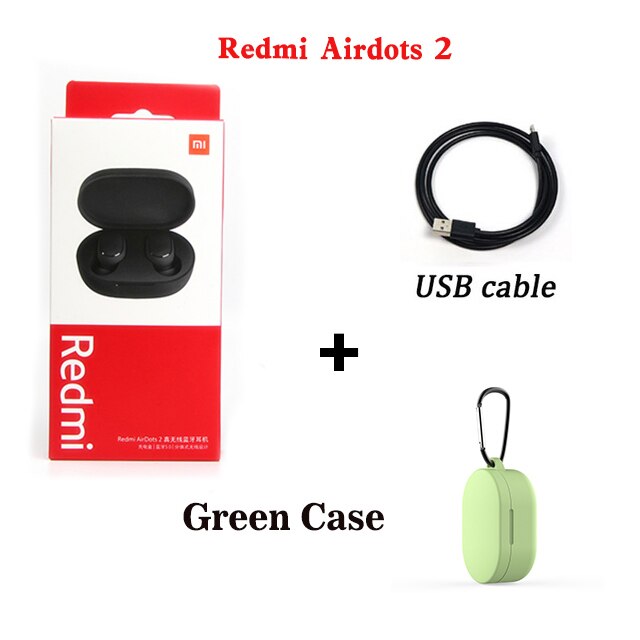 Originele Xiaomi Oordopjes Redmi Airdots 2 Tws Draadloze Koptelefoon Bluetooth 5.0 Ruisonderdrukking Met Mic Xiaomi Airdots 2S Headset: green case cable
