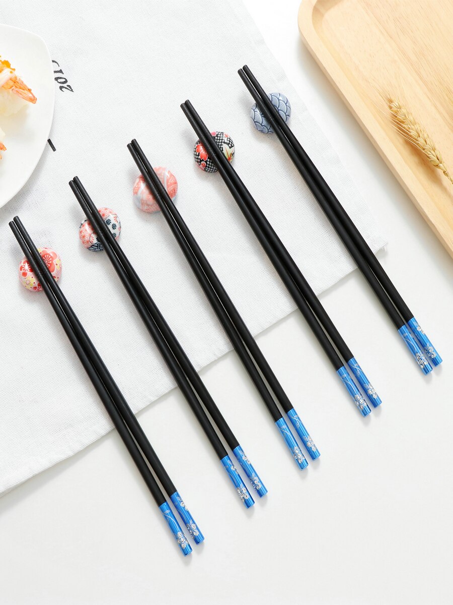 5 par japońskie pałeczki zestaw z pudełkiem zmywarka bezpieczne wielokrotnego użytku chińskie koreańskie pałeczki ze stopu z włókna szklanego robić żywności Sushi: Floral marynarka wojenna