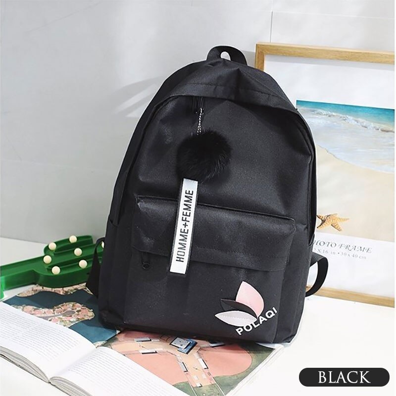 Mode Canvas Rugzak 19Inch Vrouwelijke Schooltas Student Boekentas Meisjes Leuke Reizen Rugzak Schoudertas: Black