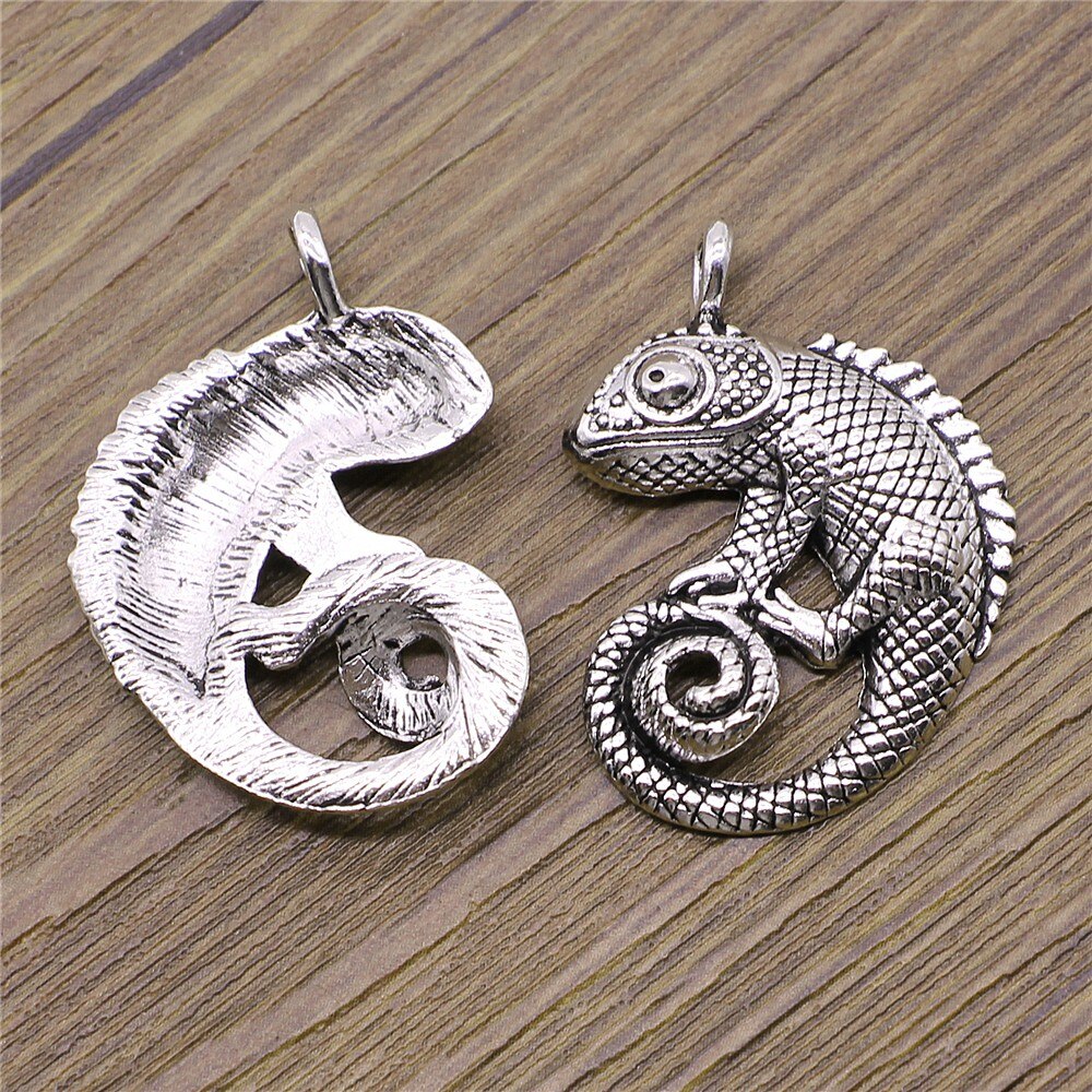 WYSIWYG 3pcs Charms Lizard Chameleon Antique Silver Color 26x36mm Metal Alloy Jewelry DIY Accessories