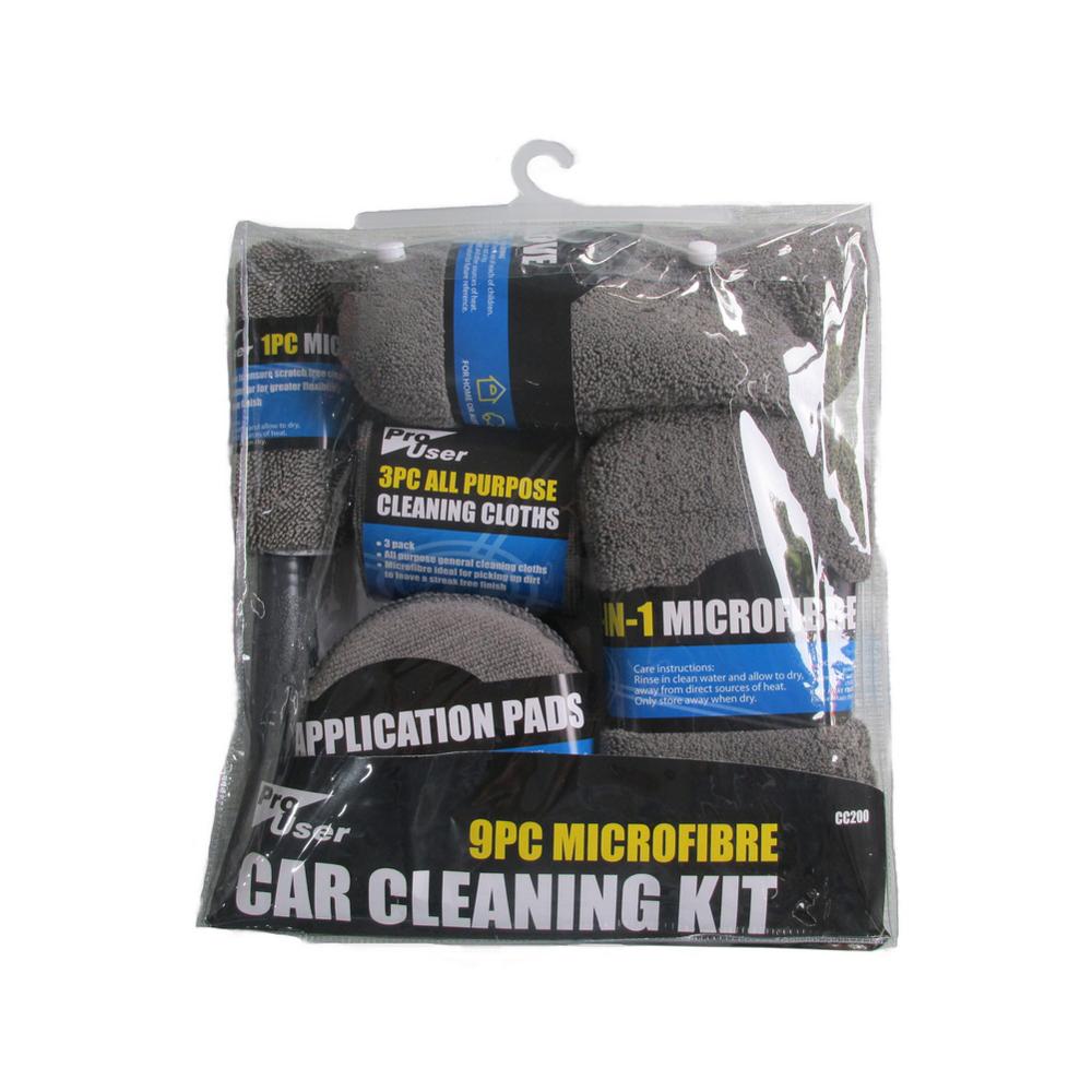 9 Uds Kit de limpieza para lavado de autos con cuidado automático incluye 3 * toallas de microfibra, 3 * Almohadillas aplicadoras, esponja de lavado, guante de lavado, cepillo de rueda: Gray