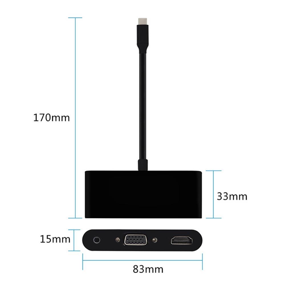 USB-C Hdmi Vga Adapter USB-C Naar Hdmi Usb Charge 3.5Mm Aux Jack Kabel Multipoort Converter Voor Macbook Huawei