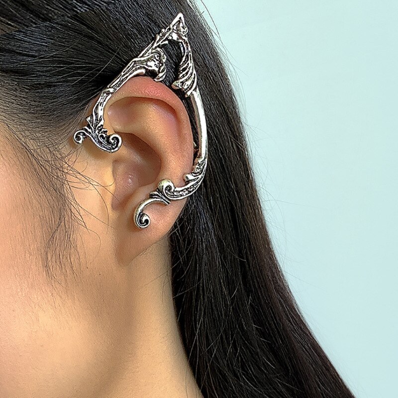 Gotisk elver øre manchet piercing brusk klatrer øre wrap retro sølv ørestikker punk hip hop klip på statement øreringe