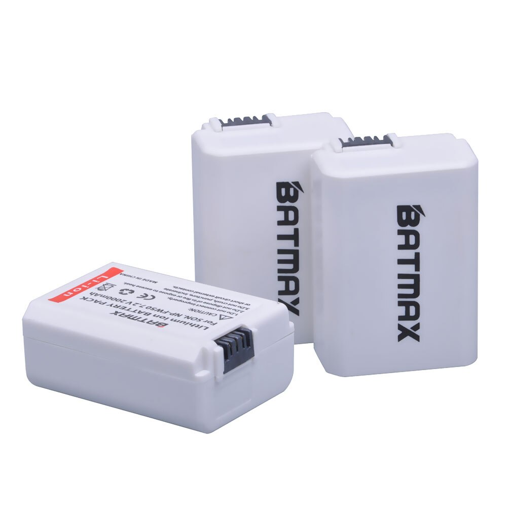 Batmax np -fw50 npfw 50 fw50 vitt batteri för sony  a6500 a6400 a6300 a6000 a5000 a3000 nex -3 a7r a7r ii  a7ii nex -3 nex -3n nex -5: 3 batterier