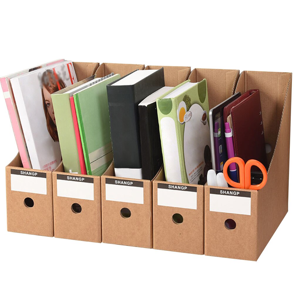 Caja de almacenamiento para documentos archivador, juego de 5 unidades, caja de almacenamiento para lápices escolares y revistas, caja organizadora de papel Kraft sencilla