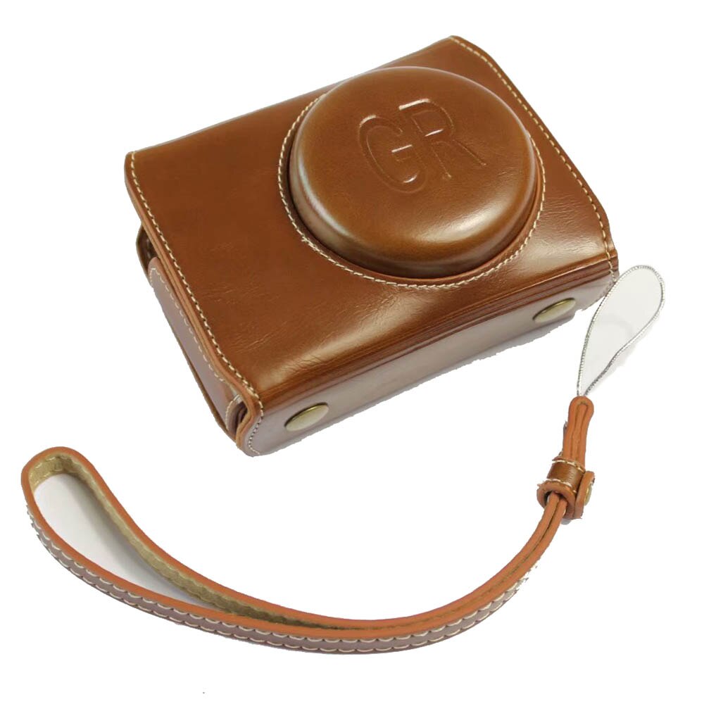 Funda de silicona suave para cámara cuerpo de goma cuero PU funda de lujo bolsa de piel para Ricoh GRIII GR3 GR III Vidrio Templado película protectora: luxury Brown case