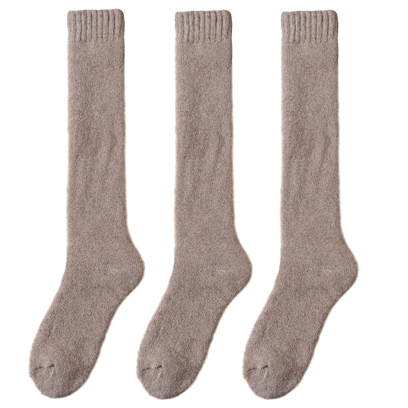 3 pares de calcetines de lana gruesos y cálidos hasta la rodilla para hombre, calcetines de pantorrilla Merino para hombre, calcetines informales de felpa de Cachemira, medias de para hombre: Caqui