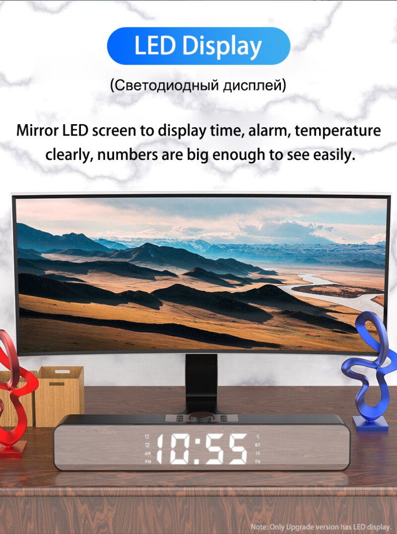 LED TV Sound Bar Alarm Clock Wired Wireless Bluetooth Speaker Home Theater Surround Subwoofer AUX USB for PC TV Computer