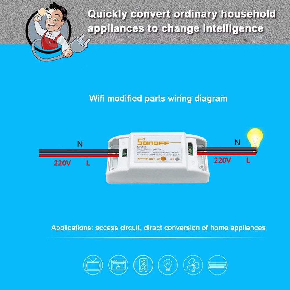 Intelligent 433MHZ WiFi Wireless Switch Smart Home Automation Modules DIY Switch Compatible with Alexa Goolge Smart Home APP