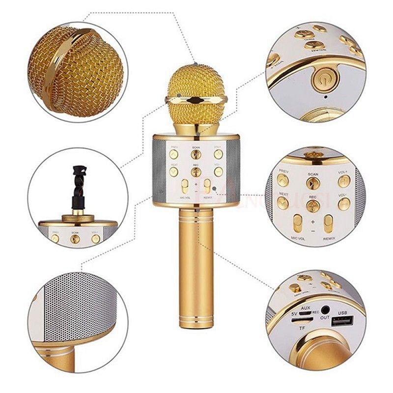 WS858 Microphone sans fil Bluetooth haut-parleur karaoké Version haut de gamme micro KTV lecteur téléphone Mike pour ordinateur scène conférence