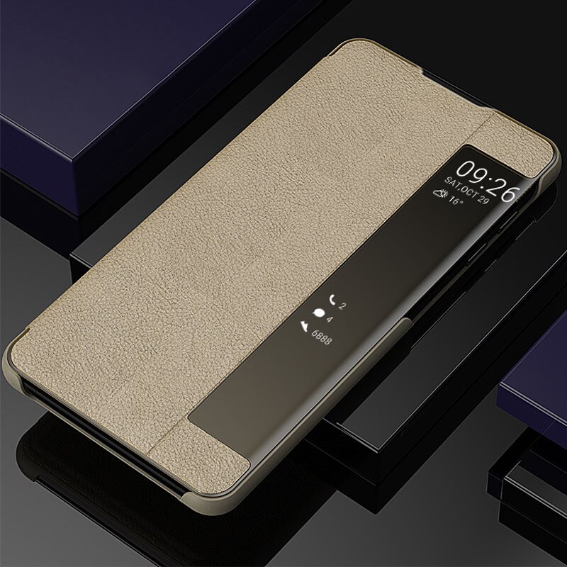 Clear View Smart Spiegel Venster Flip Case Voor Samsung Galaxy Note 10 Pro Plus 3D Stand Leather Back cover Note10 Plus +: Samsung Note 10 / Gold