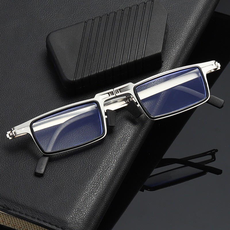 Retro opvouwbare leesbril voor heren / dames metalen frame anti-blauw lichtbril met gratis hoesje