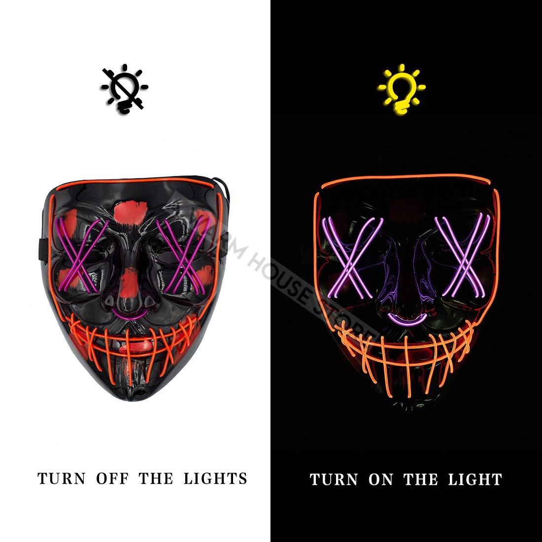 Led Mask Halloween Party Masque Masquerade Masks Neon Maske Light Glow In The Dark Mascara Horror Maska Glowing Masker Purge: red and purple