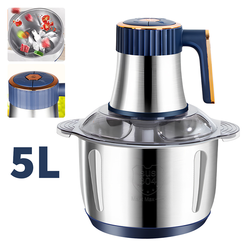 5 l elektrische Fleischwölfe, Lebensmittelzerkleinerer, Edelstahl, multifunktionaler Gemüseschneider, Prozessor, Zerkleinerer, Küchengeräte