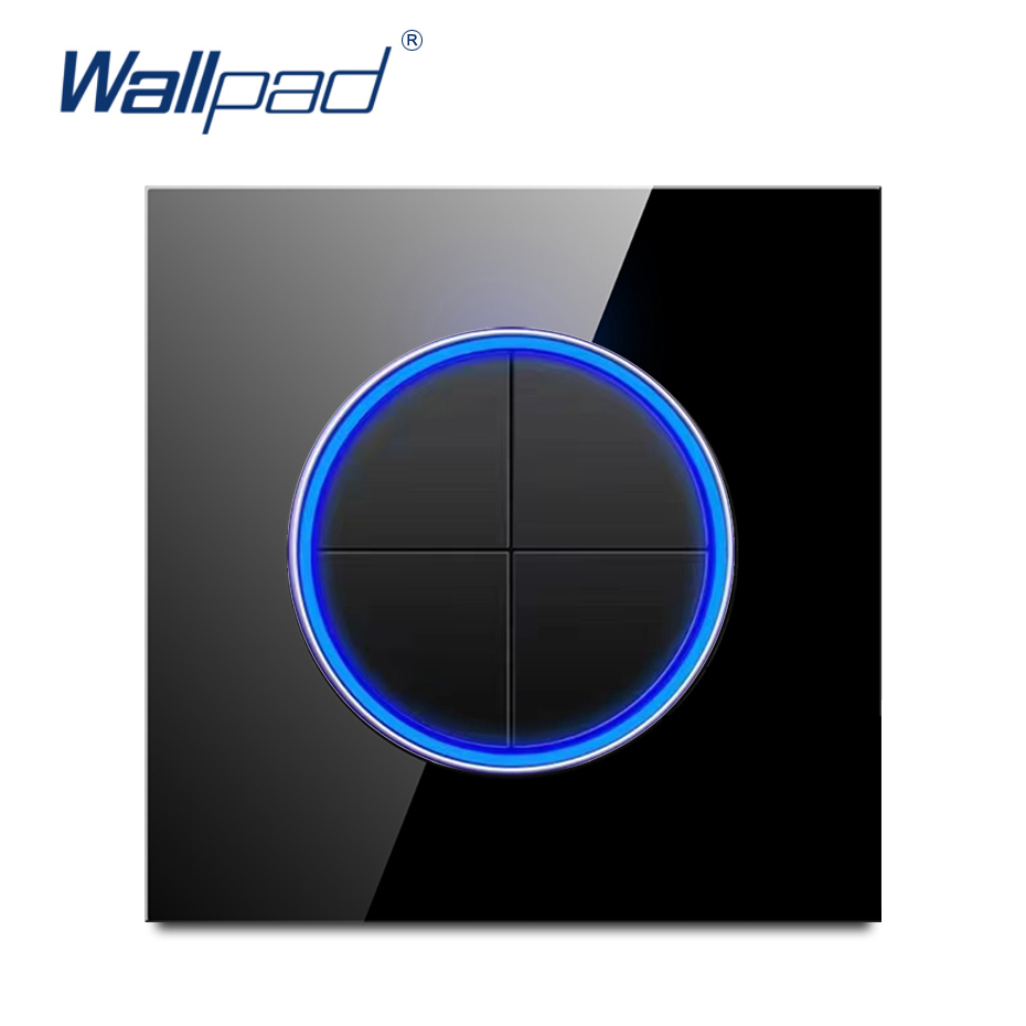 Black Glass Crystal Panel Wall Light Switch Round Button Circle LED Ring 1 to 4 Gang Fan Speed Dimmer 45A Double Pole Switch