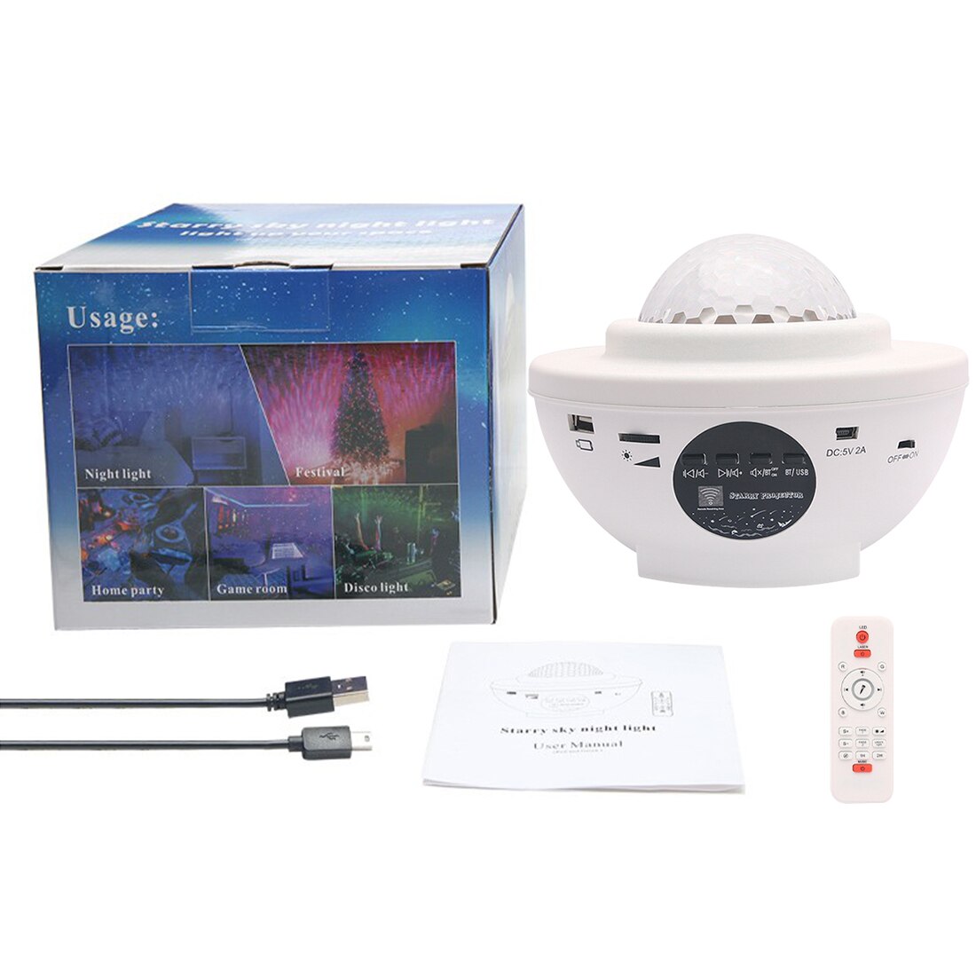 Lamp led galaxy kleurrijke oceaan golf projector usb bluetooth bediening muziek slaapkamer decoratie voor thuis kinderen kerst: Wit / Groene laser