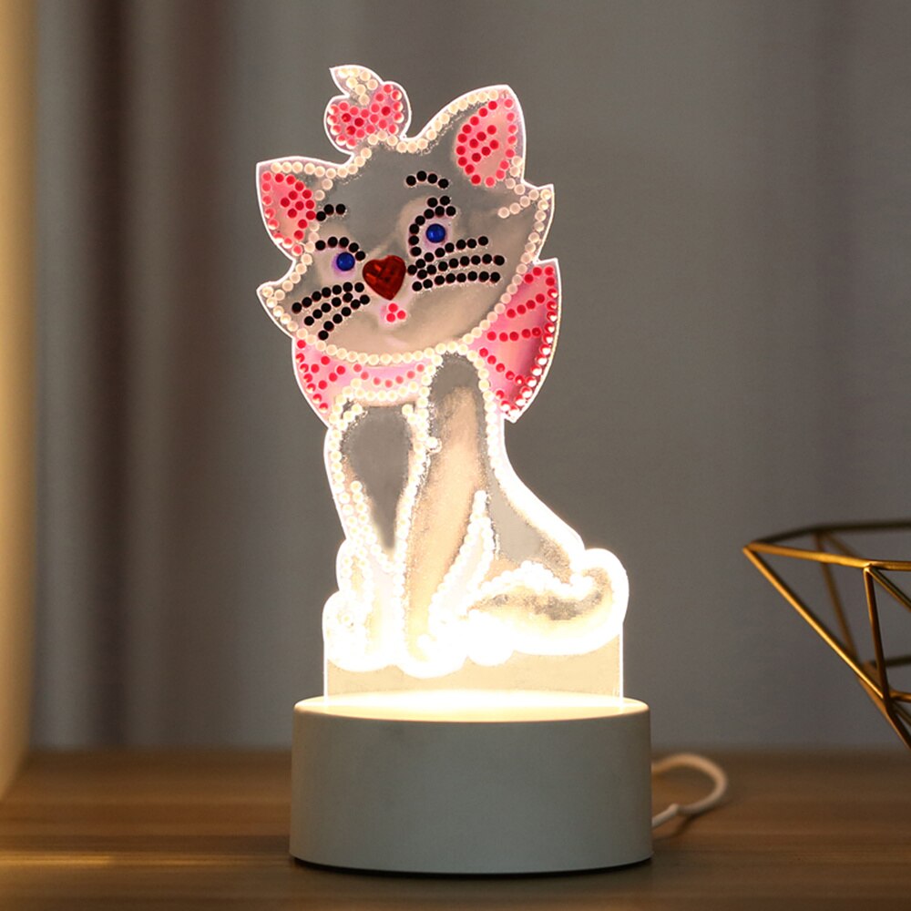 5D Diamond Painting LED Night Lamp Decorate Desk Light Cartoon Animal Jellyfish Picture Rhinestones Handmade Craft: Blue