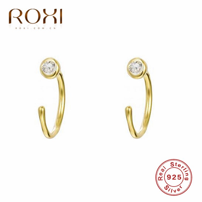 Roxi 925 sterling sølv geometriske runde cz øreringe til kvinder øreben øre spænde brusk helix piercing øreringe