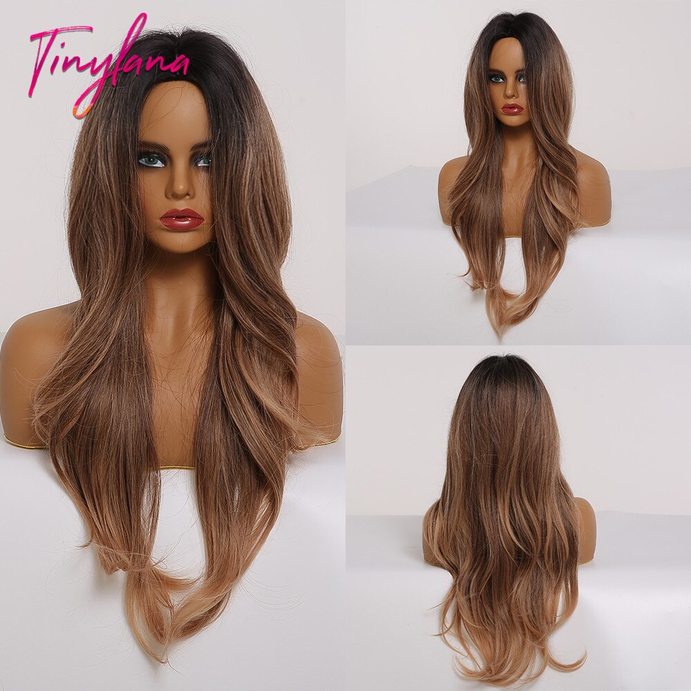 TINY LANA Synthetic Wigs Golden Ash Blonde Ombre Long Middle Point Wavy HairStyle Natural Hairline for Afro Women Heat Resistant: LC189-3