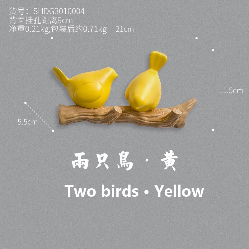Muur Hanger Zonder Gat Kamer Accessoires Home Decoratie Vogels Decor Houten Hanger Kleding Winkel Decoratie Paskamer Haak: yellow-2 birds