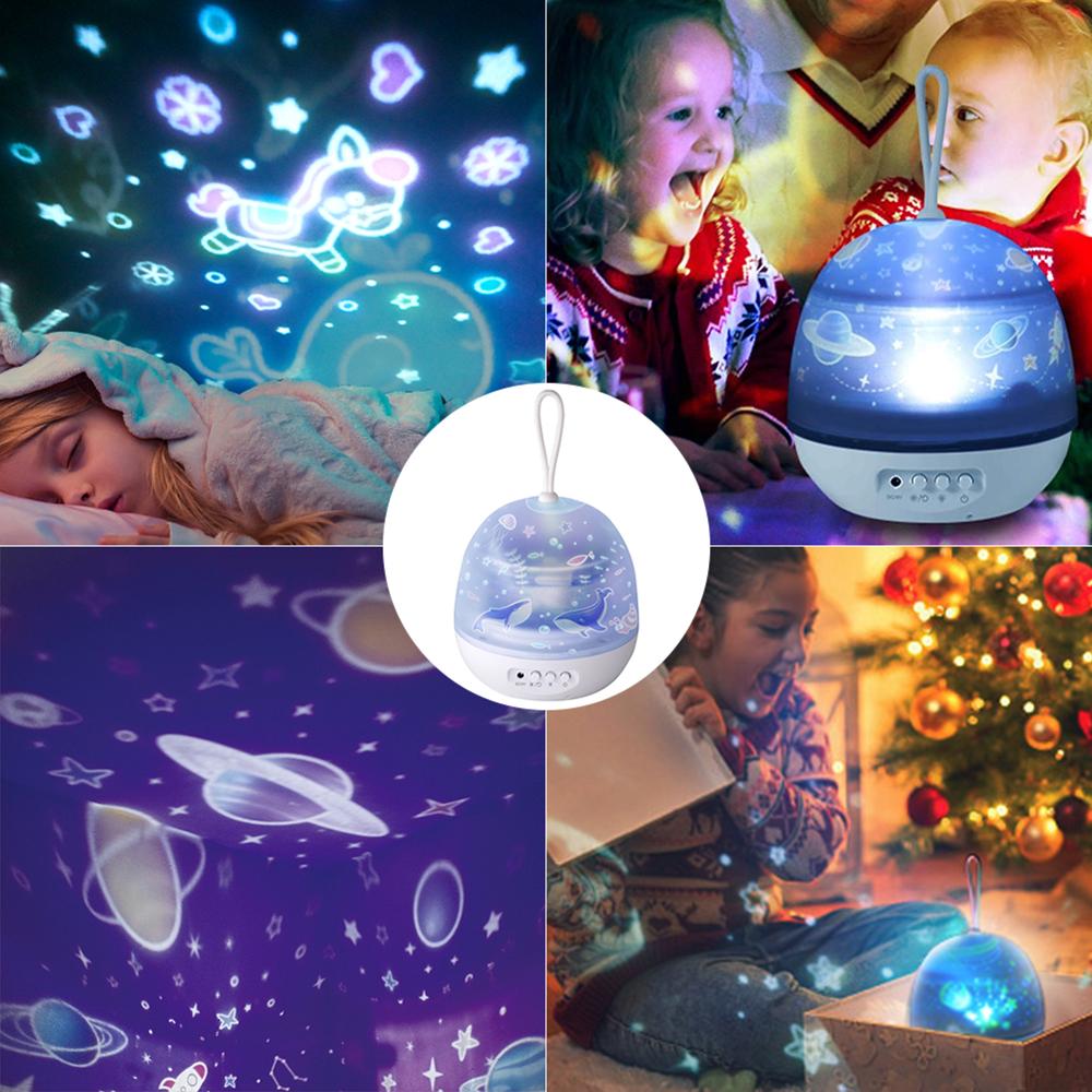 Led Night Light Projector Star Moon Sky Roterende Batterij Operated Bedlampje Voor Kinderen Kids Baby Slaapkamer Nursery