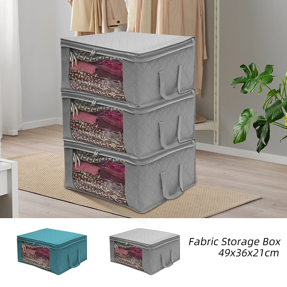 Niet Geweven Stof Opbergdoos Vouwen Opbergtas Clear Window Rits Organizer met Handvat voor Quilt Kleding Met Handvatten