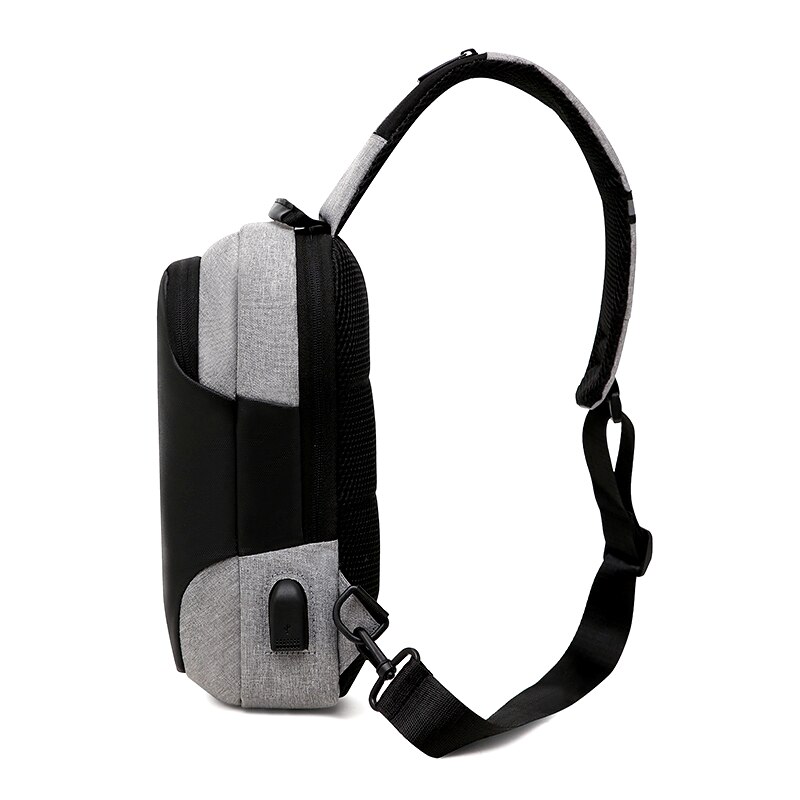 Casual Sling Nylon Chest Bag For Men USB Charging One Shoulder Short Trip Bag Crossbody Single Anti Theft Waterproof