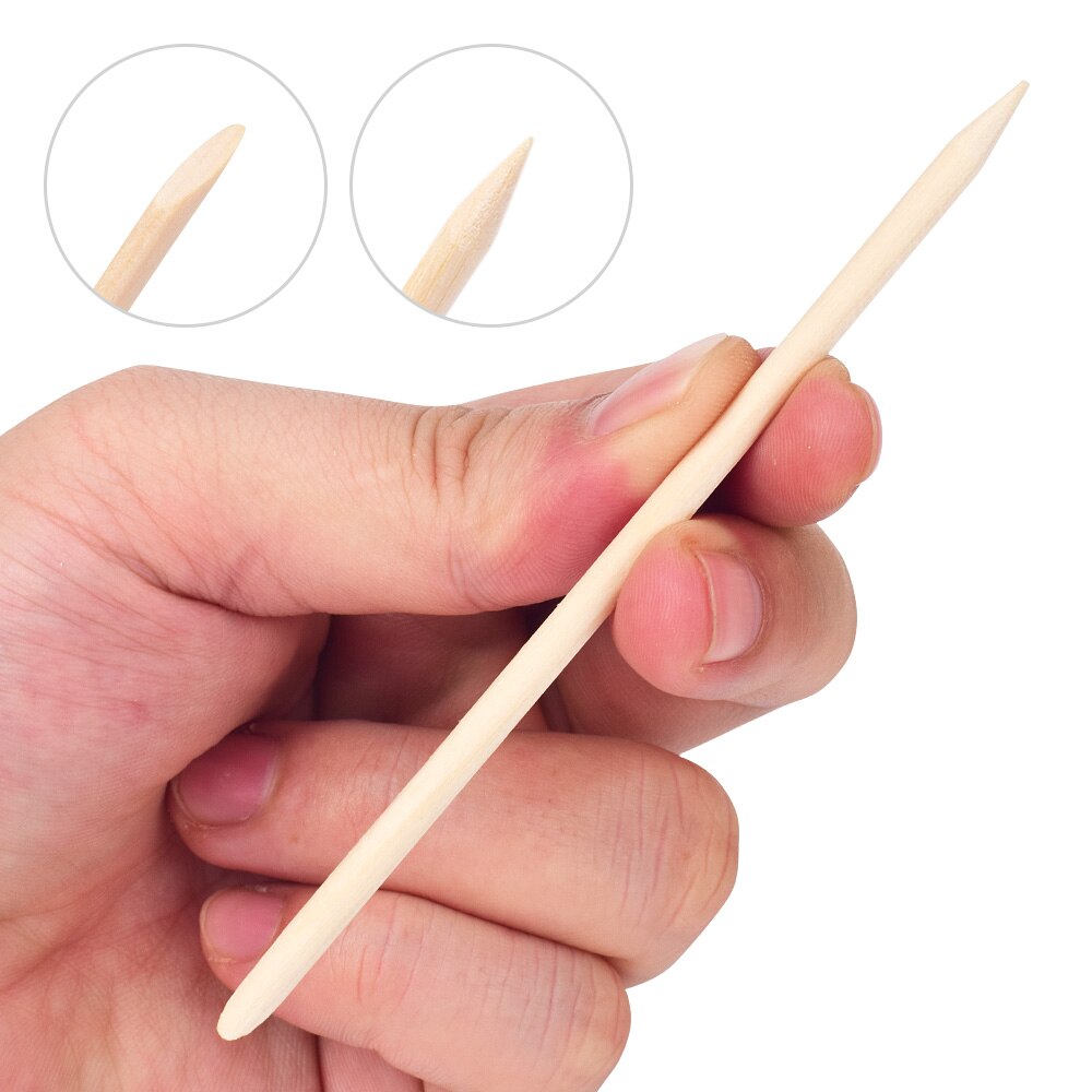 Nail Oranje Hout Cuticle Pusher Stok Set 100Pcs Dode Huid Remover Nail Art Decoratie Manicure Pedicure Dubbele Kanten Nail gereedschap
